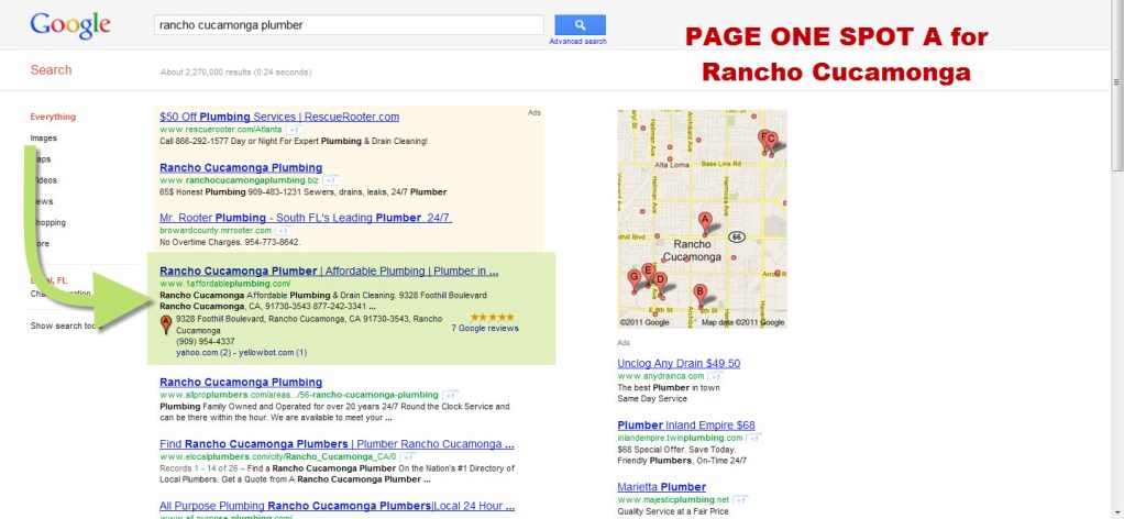 Google Places Optimization - Rancho Cucamonga Plumber - Page One Spot A Google Places Optimization - Rancho Cucamonga Plumber - Page One Spot A