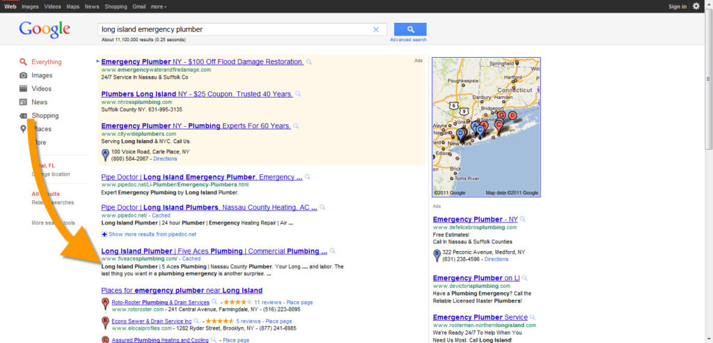 Plumber Internet Marketing Case Study - Long Island Commercial Plumber - Page One