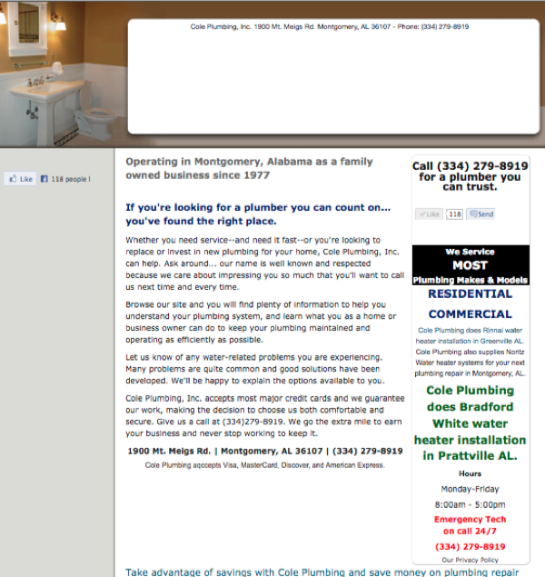 Cole Plumbing - Website Before