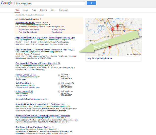 SEO Case Study - Cole Plumbing - Hope Hull Plumber